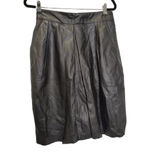 Vintage West Bay Sport leather midi skirt black high waist pockets pleated 14